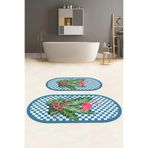 Napolihome Dijital Yıkanabilir Kaymaz Taban Flamingo Desenli Oval Banyo Paspası Klozet Takımı,Turkuaz 60 X 100