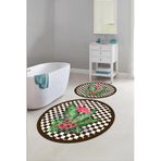 Napolihome Dijital Yıkanabilir Kaymaz Taban Flamingo Desenli Yuvarlak Banyo Paspası Klozet Takımı,Kahverengi 100 X 100