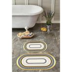 Napolihome Dijital Yıkanabilir Kaymaz Taban Klasik Model Oval Banyo Paspası Klozet Takımı,Gold 60 X 100
