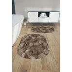 Napolihome Dijital Yıkanabilir Kaymaz Taban Kupa Desenli Oval Banyo Paspası Klozet Takımı,Kahverengi 60 X 100