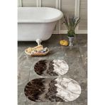 Napolihome Dijital Yıkanabilir Kaymaz Taban Mermer Model Oval Banyo Paspası Klozet Takımı,Kahverengi 60 X 100