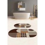 Napolihome Dijital Yıkanabilir Kaymaz Taban Modern Desen Oval Banyo Paspası Klozet Takımı,Kahverengi 60 X 100