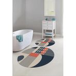 Napolihome Dijital Yıkanabilir Kaymaz Taban Modern Desen Yuvarlak Banyo Paspası Klozet Takımı,Lacivert 100 X 100