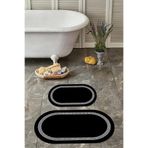 Napolihome Dijital Yıkanabilir Kaymaz Taban Sade Çerçeveli Oval Banyo Paspası Klozet Takımı,Siyah 60 X 100