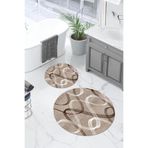 Napolihome Dijital Yıkanabilir Kaymaz Taban Sade Modern Klasik Yuvarlak Banyo Paspası Klozet Takımı,Kahverengi 100 X 100