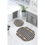 Napolihome Dijital Yıkanabilir Kaymaz Taban Sade Modern Yuvarlak Banyo Paspası Klozet Takımı,Gold 100 X 100
