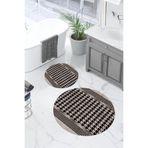 Napolihome Dijital Yıkanabilir Kaymaz Taban Sade Modern Yuvarlak Banyo Paspası Klozet Takımı,Vizon 100 X 100