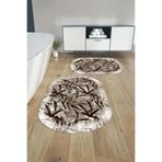 Napolihome Dijital Yıkanabilir Kaymaz Taban Yaprak Motifli Oval Banyo Paspası Klozet Takımı,Kahverengi 60 X 100