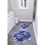 Napolihome Dijital Yıkanabilir Kaymaz Taban Yaprak Motifli Yuvarlak Banyo Paspası Klozet Takımı,Lacivert 100 X 100