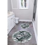 Napolihome Dijital Yıkanabilir Kaymaz Taban Yaprak Motifli Yuvarlak Banyo Paspası Klozet Takımı,Yeşil 100 X 100
