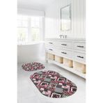 Napolihome Dijital Yıkanabilir Klasik Çiçek Desenli Oval Banyo Paspası Klozet Takımı,Pembe 60 X 100