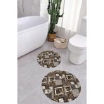 Napolihome Dijital Yıkanabilir Klasik Çiçek Desenli Yuvarlak Banyo Paspası Klozet Takımı,Kahverengi 100 X 100