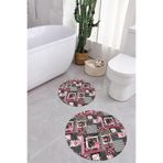 Napolihome Dijital Yıkanabilir Klasik Çiçek Desenli Yuvarlak Banyo Paspası Klozet Takımı,Pembe 100 X 100