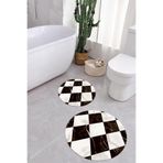 Napolihome Dijital Yıkanabilir Mermer Zemin Desenli Yuvarlak Banyo Paspası Klozet Takımı,Kahverengi 100 X 100