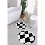 Napolihome Dijital Yıkanabilir Mermer Zemin Desenli Yuvarlak Banyo Paspası Klozet Takımı,Siyah 100 X 100