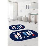 Napolihome Dijital Yıkanabilir Renkli Balık Desenli Oval Banyo Paspası Klozet Takımı,Lacivert 60 X 100
