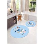 Napolihome Dijital Yıkanabilir Renkli Balık Desenli Yuvarlak Banyo Paspası Klozet Takımı,Mavi 100 X 100