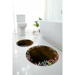 Napolihome Dijital Yıkanabilir Renkli Çiçek Desenli Yuvarlak Banyo Paspası Klozet Takımı,Kahverengi 100 X 100 KLOZET-Y-90