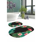Napolihome Dijital Yıkanabilir Renkli Flamingo Desenli Oval Banyo Paspası Klozet Takımı,Antrasit 60 X 100