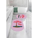 Napolihome Dijital Yıkanabilir Sade Flamingo Desenli Oval Banyo Paspası Klozet Takımı,Lila 60 X 100