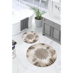Napolihome Dijital Yıkanabilir Sade Vektörel Desenli Yuvarlak Banyo Paspası Klozet Takımı,Kahverengi 100 X 100