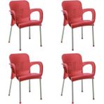 Nar Sokağı 4 Adet Metal Ayaklı Plastik Sandalye Koltuk Kırmızı