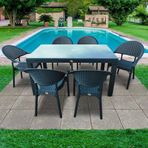 Nar Sokağı Bambu Antrasit 90X150 cm Camlı Rattan Bahçe Balkon Masa Takımı