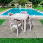 Nar Sokağı Bambu Kapiçino 90X90 cm Camlı Rattan Bahçe Balkon Masa Takımı - Krem