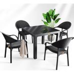 Nar Sokağı Bambu Siyah 90X90 cm Camlı Rattan Bahçe Balkon Masa Takımı