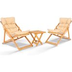 Nar Sokağı Flex 2'li Ahşap Minderli Bahçe, Balkon, Teras ve Plaj Katlanır Şezlong Set - Kare - 2Li