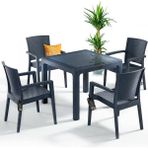 Nar Sokağı Zeugma Antrasit 90X90 cm Camlı Rattan Bahçe Balkon Masa Takımı
