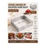 NAR ZÜCCACİYE Kare Ayarlanabilir 20-39 Arası Açılıp Kapanabilir Paslanmaz Çelik Pandispanya Kek Kalıbı