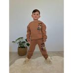 Narin Kids Çizgi Karakter Detaylı 3 Ip Şardonlu Kışlık Erkek Çocuk Alt Üst Takım - Kahverengi - 7 - 8 Yaş