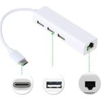 Narita Type-C To RJ45 Ethernet Ağ Çevirici ve 3 Port USB Hub Çoklayıcı Adaptör - Beyaz