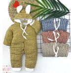 Narnuga Miraylife 6-9-12-18 Ay Düğme Kapamalı Kulaklı Kapşonlu Triko Kumaş Kız Erkek Bebek Tulumu - Mavi - 12 Ay