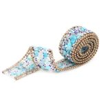 Naroote 2.5 Cm Yapay Elmas Şerit Trim, Yapay Elmas Zincir, 2.5 Cm DIY Elmas Örgü Sarma Rulo Kristal Rhinestones Zincir Trim Şerit Dekorasyon (Mavi taş + altın boncuklar ve elmas zincir)