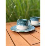 N'Art Stoneware El Yapımı Tasarım Türk Kahvesi/ Espresso Fincanı 100 ml (Mavi & Beyaz) - Beyaz - Açık Mavi