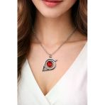 Naruto Konoha Sharingan Kolye Gümüş Renk 60 Cm Unisex Metal Zincir