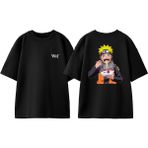 Naruto Noddle Tasarım Sırt Baskılı Pamuk Siyah Oversize T-Shirt