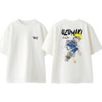 Naruto Uzumaki Skate Tasarım Sırt Baskılı Pamuk Beyaz Oversize T-Shirt - XL