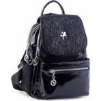 Nas Bag Kadın Sırt Çantası Çift Gözlü Spor Çanta ( 23X26X14 cm ) Siyah Gümüş Krsk Rugan - Siyah - Gümüş