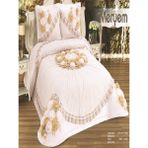 Nashome Tekstil Yatak Örtüsü Takımı Çeyizlik 3 Parça Meryem - Krem - Bej - 265 x 265 cm