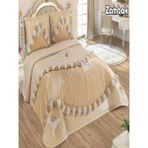 Nashome Tekstil Yatak Örtüsü Takımı Çeyizlik 3 Parça Zambak - Bej - Beyaz - 265 x 265 cm
