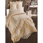 Nashome Tekstil Yatak Örtüsü Takımı Çeyizlik 3 Parça Zülü - Bej - Beyaz - 265 x 265 cm