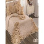 Nashome Tekstil Yatak Örtüsü Takımı Çeyizlik 4 Parça Güliz - Bej - 265 x 265 cm