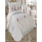 Nashome Tekstil Yatak Örtüsü Takımı Çeyizlik 4 Parça Hanedan - Krem - Pudra - 265 x 265 cm