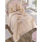 Nashome Tekstil Yatak Örtüsü Takımı Çeyizlik 4 Parça Mira - Krem - Bej - 265 x 265 cm