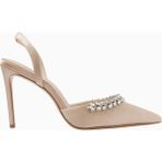Nass Sandra 100 Kristal Işlemeli Saten Slingback Stiletto, Şık ve Zarif - Bej