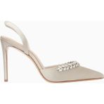 Nass Sandra 100 Kristal Işlemeli Saten Slingback Stiletto, Şık ve Zarif - Gri