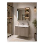 nata Banyo 60cm Kapak Aynalı MDF Banyo Dolabı Takımı Lavabolu – Kum Taşı